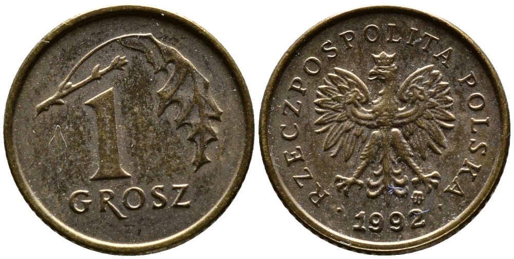 ПОЛЬША 1 ГРОШ 1992 MW KM 276 латунь 26-1046