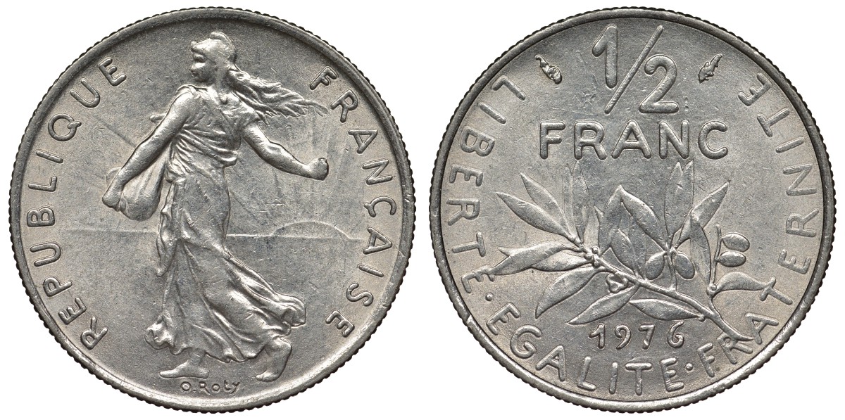 Франция 1/2 франка 1976 сеятель KM 931.1, Le Franc 198.15 никель 4128-244