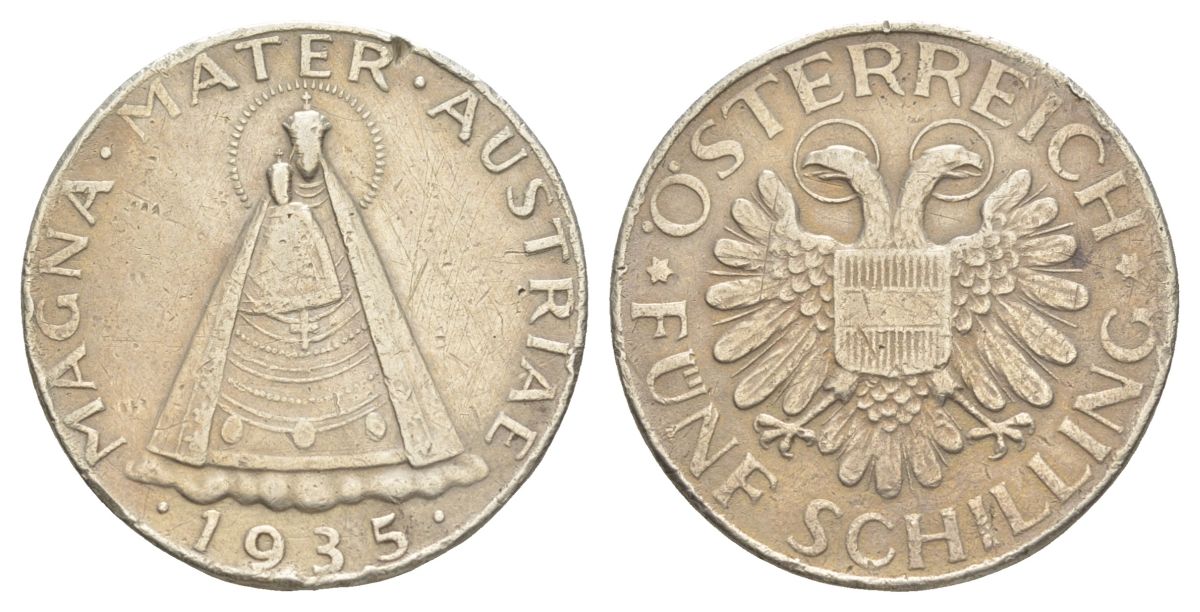 Австрия 5 шиллингов 1935 KM 2853 серебро 1531-223