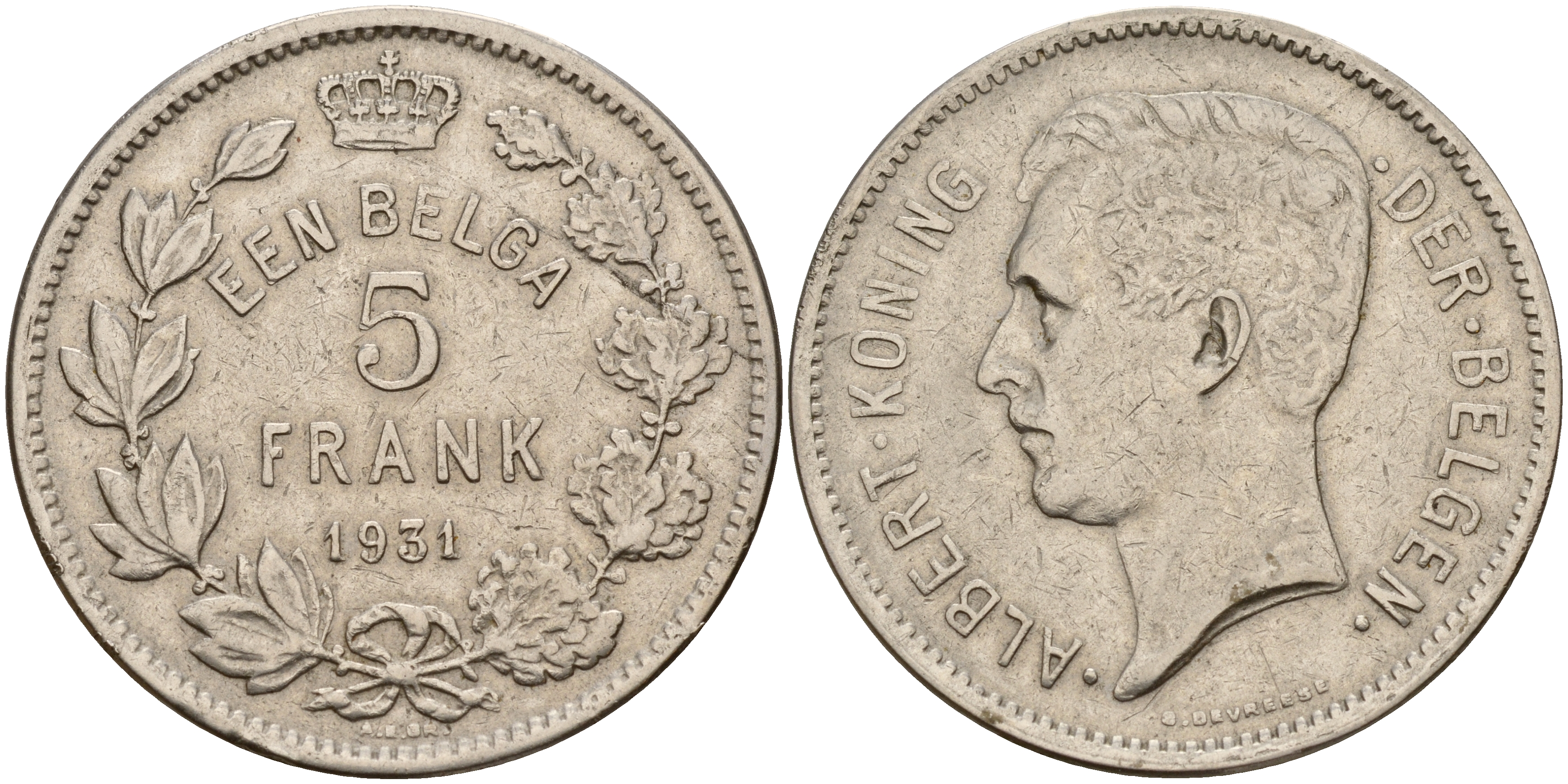 Бельгия 5 франков 1931 Belgen KM 98 никель    4157-814