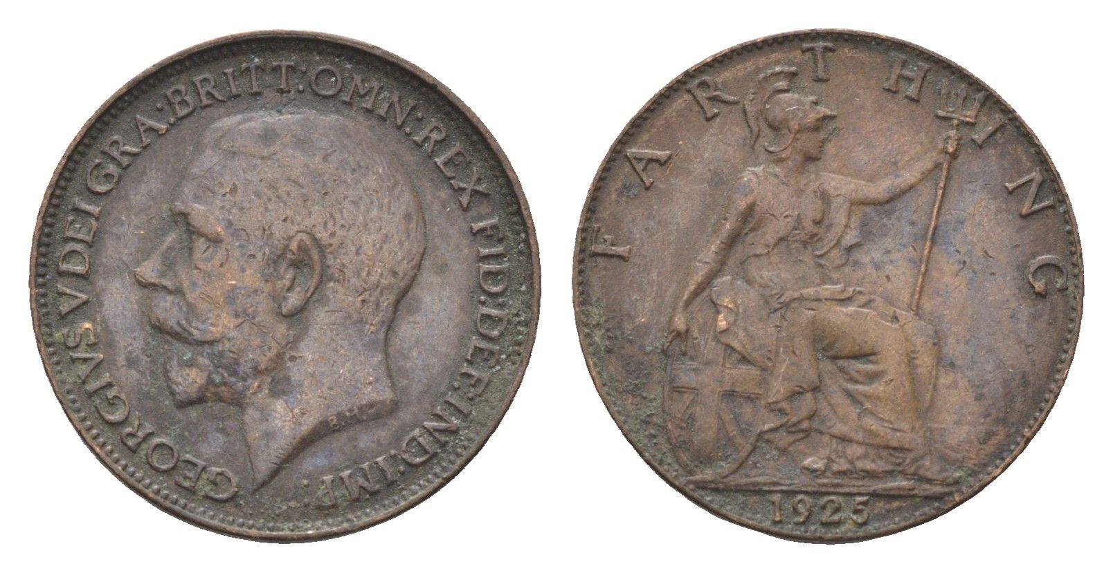 Великобритания 1 фартинг 1925 Георг V (1910-1936) KM 808.2, Spink 4060 бронза 4664-263