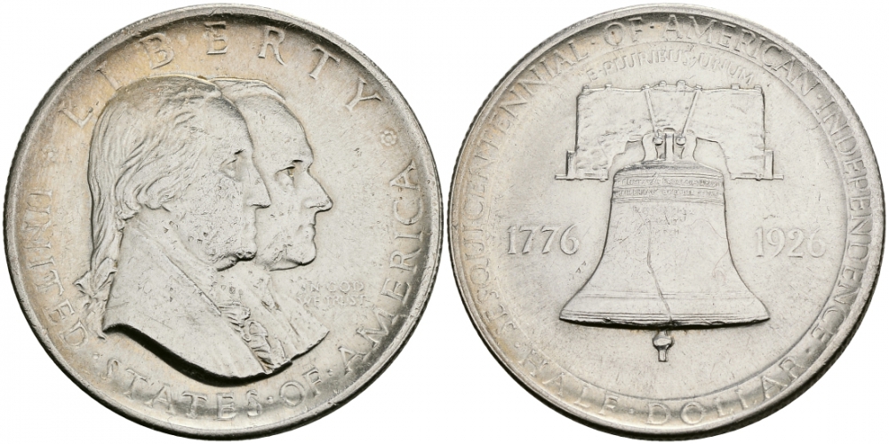 США 1/2 ДОЛЛАРА (50 ЦЕНТОВ ) 1926 150 ЛЕТ НЕЗАВИСИМОСТИ KM 160 серебро 3896-422