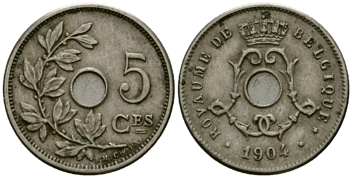 Бельгия 5 сантимов 1904 Belgique KM 54 медно-никель 4173-356