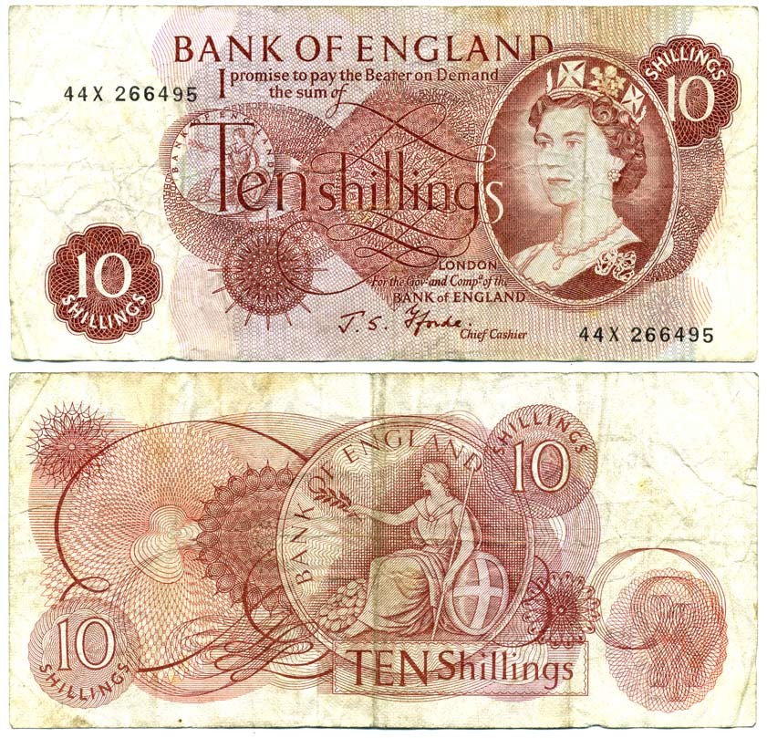 АНГЛИЯ 10 ШИЛЛИНГОВ 1966-1970 Pick 373c бумага 6312-3-4-1