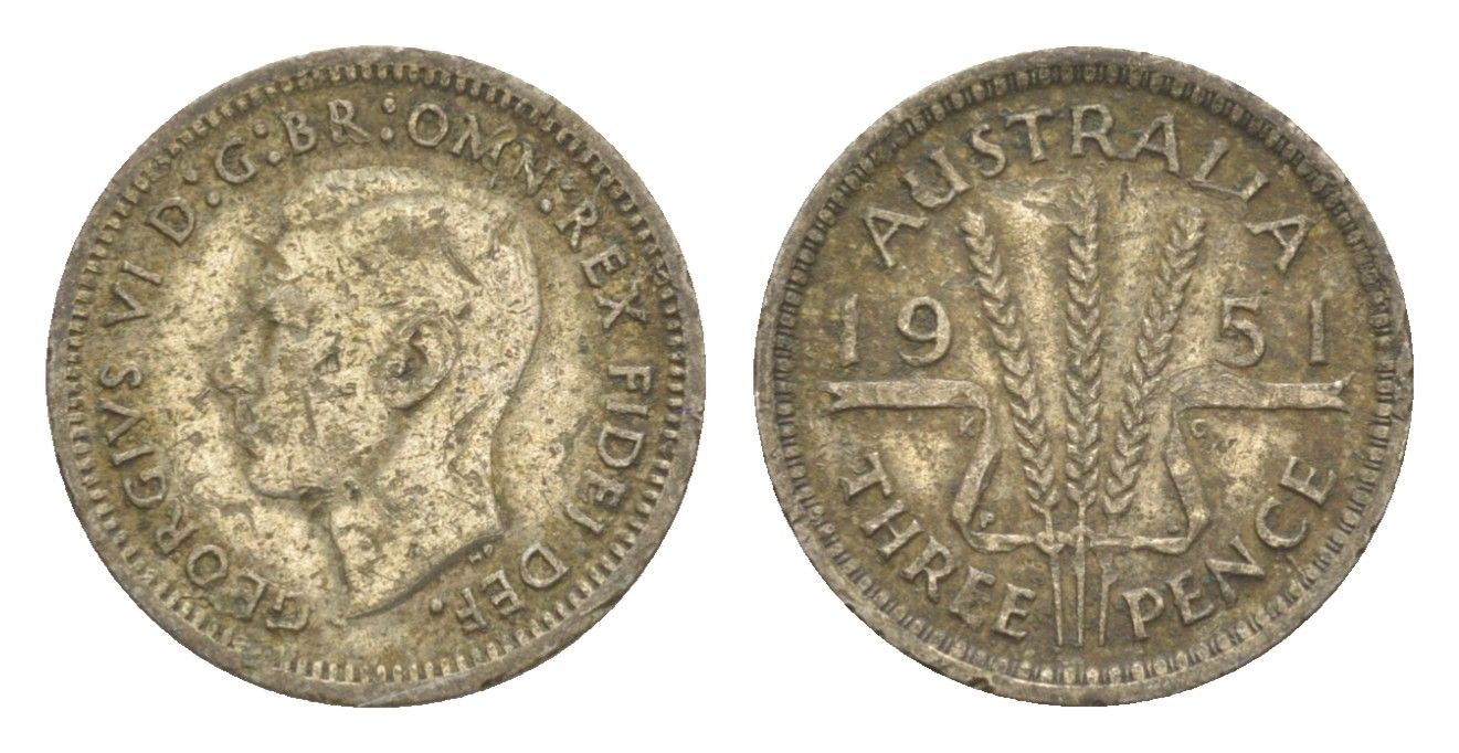 Австралия 3 пенса 1951 Георг V (1936-1952) KM 44 серебро 4588-935