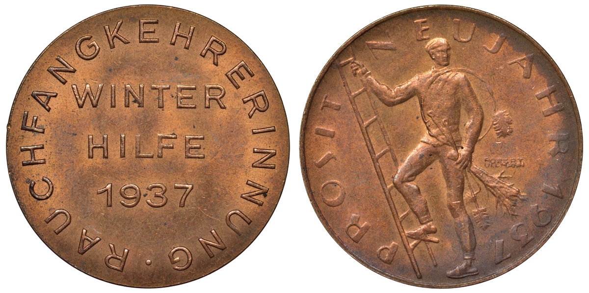 Австрия жетон 1937 удачи в новом году, зимняя помощь, трубочист 4121-222