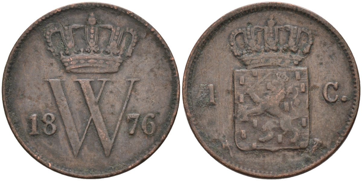 Нидерланды 1 цент 1876 Виллем III (1849-1890) KM 100 медь 4575-932