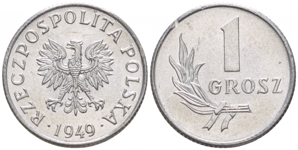 ПОЛЬША 1 ГРОШ 1949 KM 39 алюминий UNC 4528-856