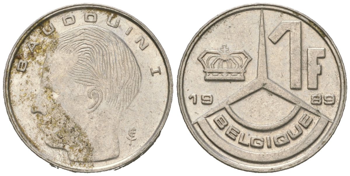 Бельгия 1 франк 1989 Belgique, Бодуэн I (1951-1993) KM 170 железо плакированное никелем 4618-227