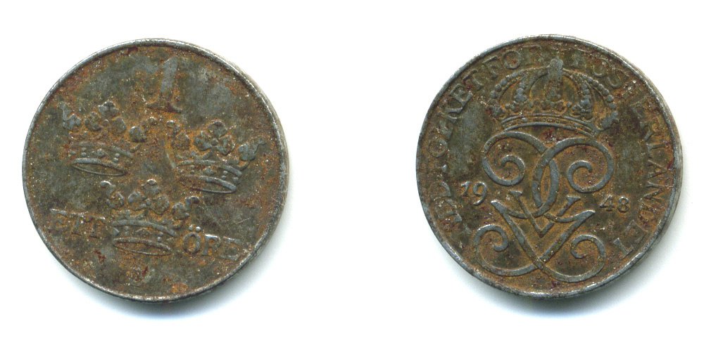 Швеция 1 эре 1948 Густав V (1907-1950) KM 810 железо 23-927