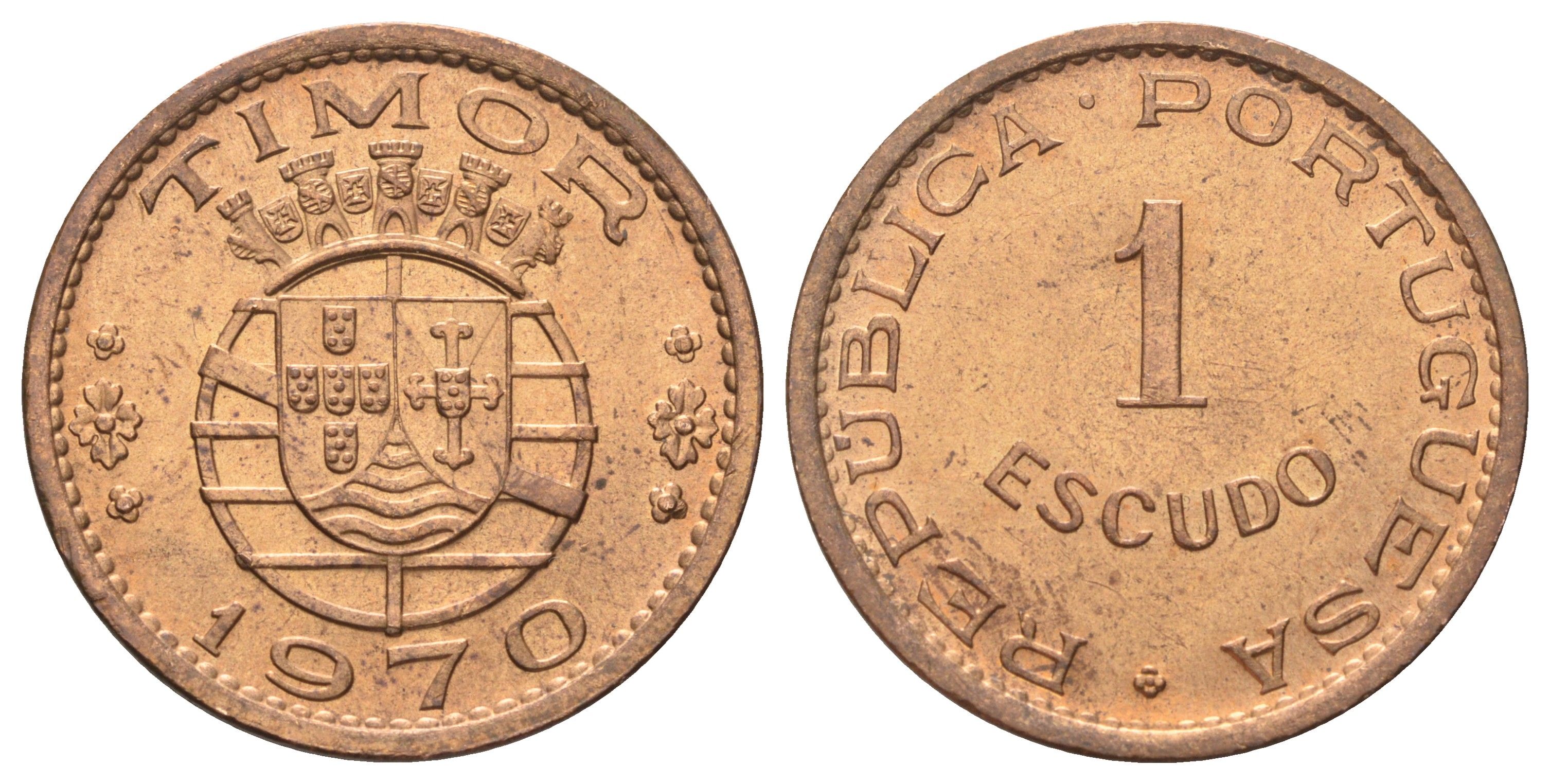 Португальский Тимор 1 эскудо 1970 год-тип KM 19 бронза UNC 4122-1221
