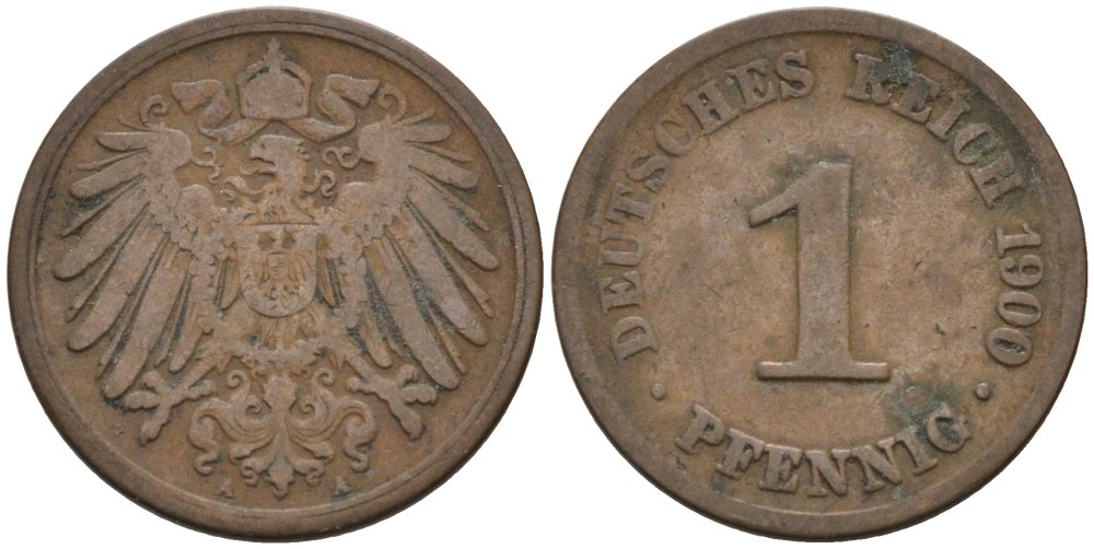 Германия 1 пфенниг 1900 A KM 10, J. 10 медь 4567-1133