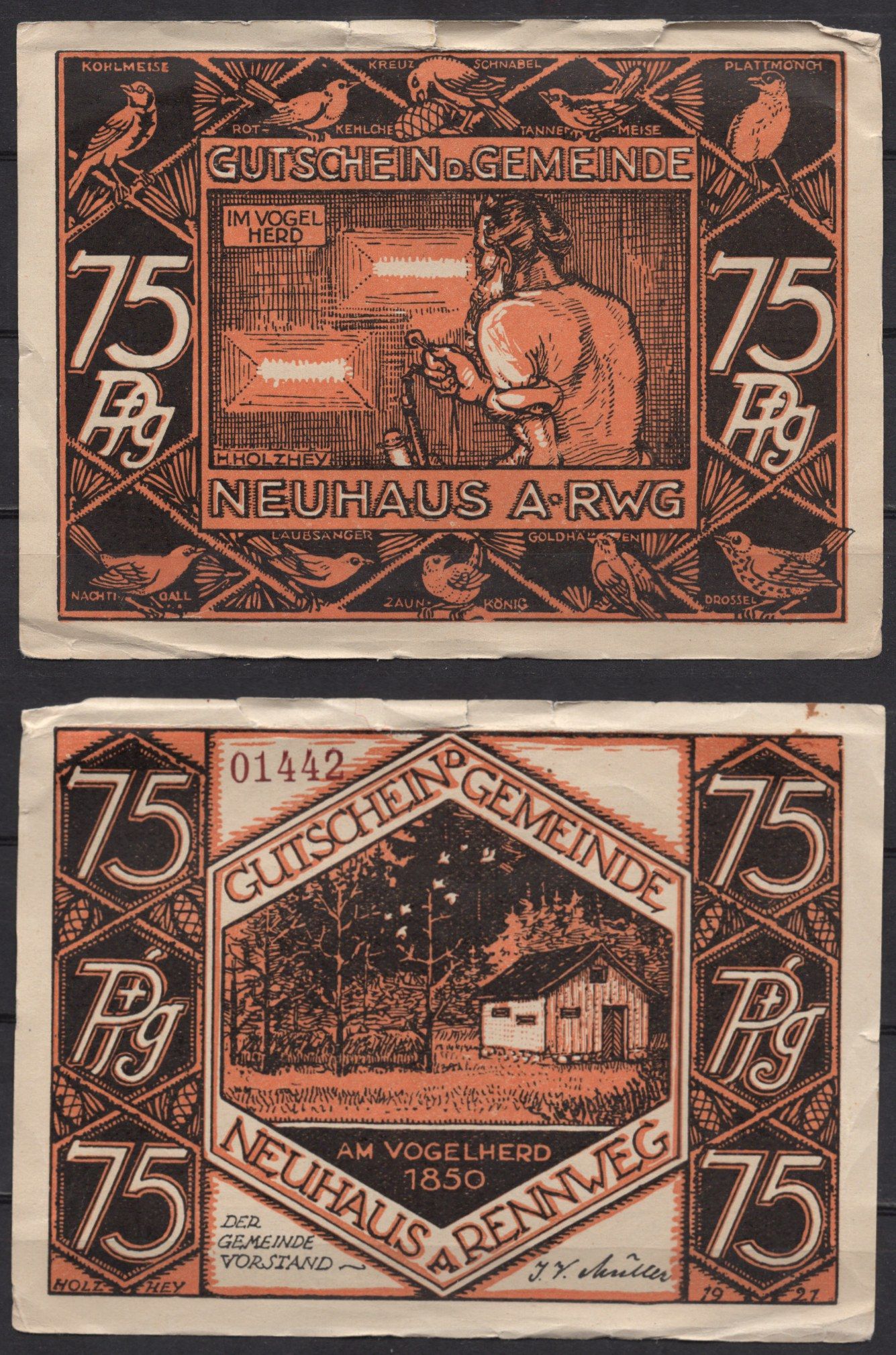 Германия, Нойхаус-ам-Реннвег 75 пфеннигов 1921 Нотгельд бумага 7555-51-3-1