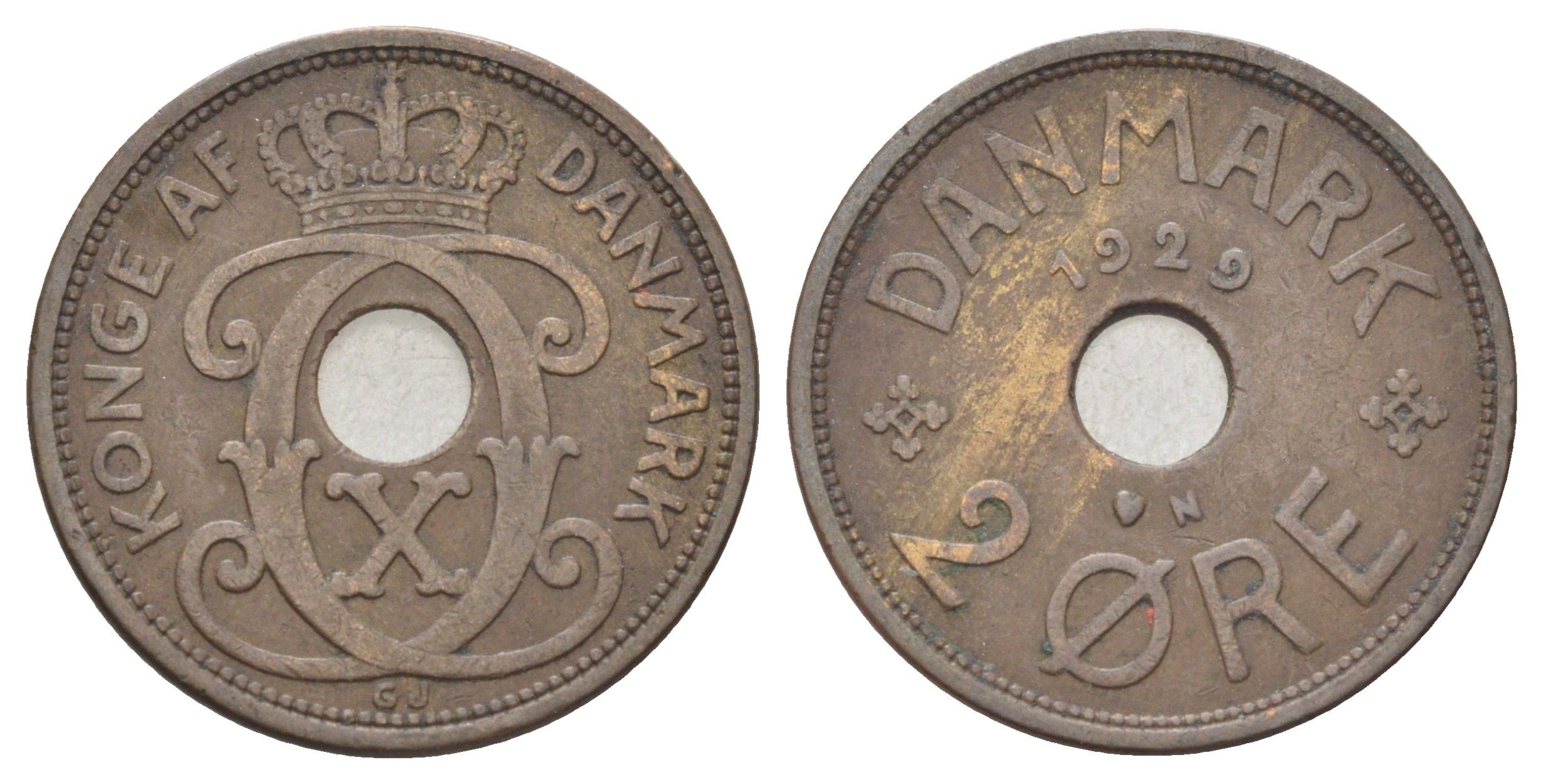 Дания 2 эре 1929 N, Кристиан X (1912-1947) KM 827 бронза 4701-748