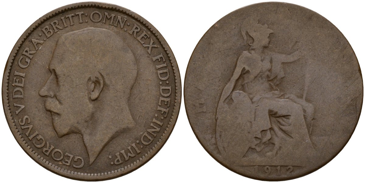 Великобритания 1/2 пенни 1912 Георг V (1910-1936) KM 809, Spink 4056 бронза 4159-745