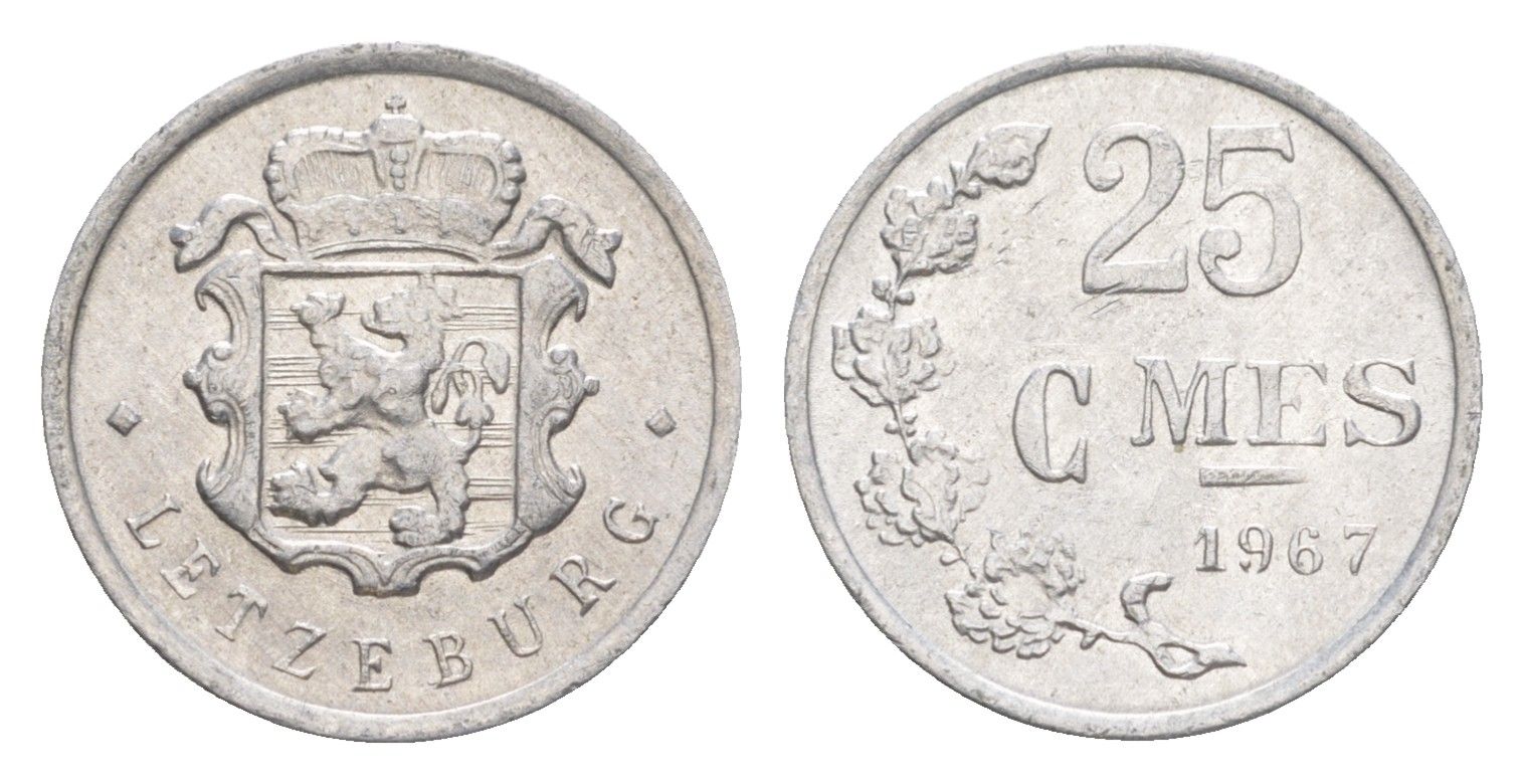 Люксембург 25 сантимов 1967 Герцог Жан (1964-1999) KM 45a.1 алюминий 4115-527