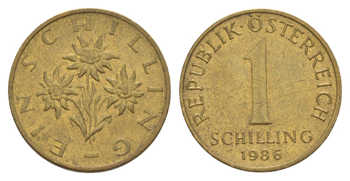 Австрия 1 шиллинг 1986 KM 2886 алюминиевая бронза 4633-936