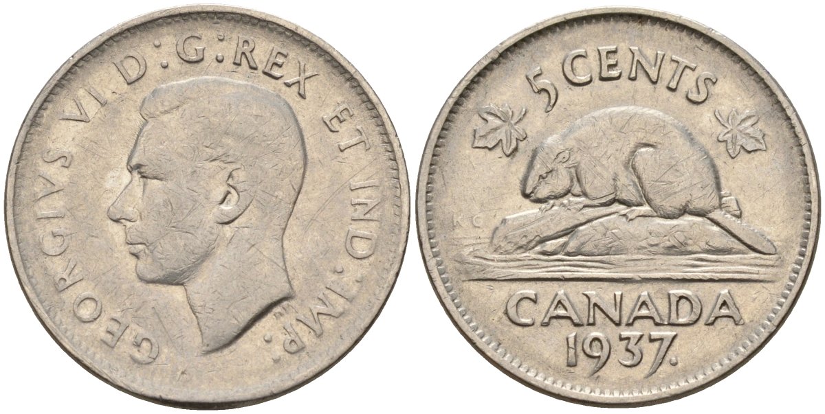 Канада 5 центов 1937 Георг VI (1937-1952) KM 33 никель 4143-534