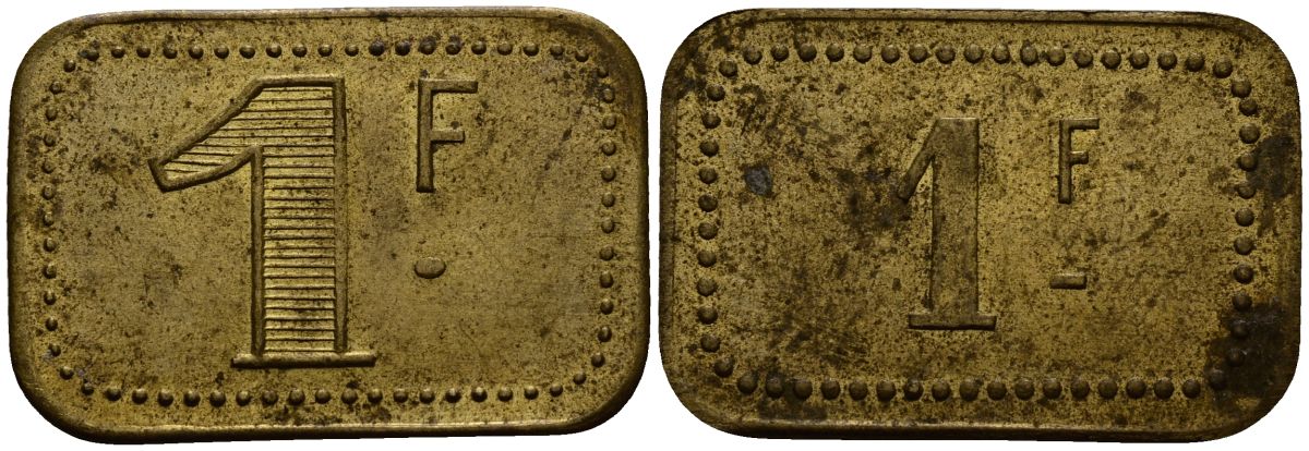 Франция 1 франк ND ресторанный жетон латунь 4166-241