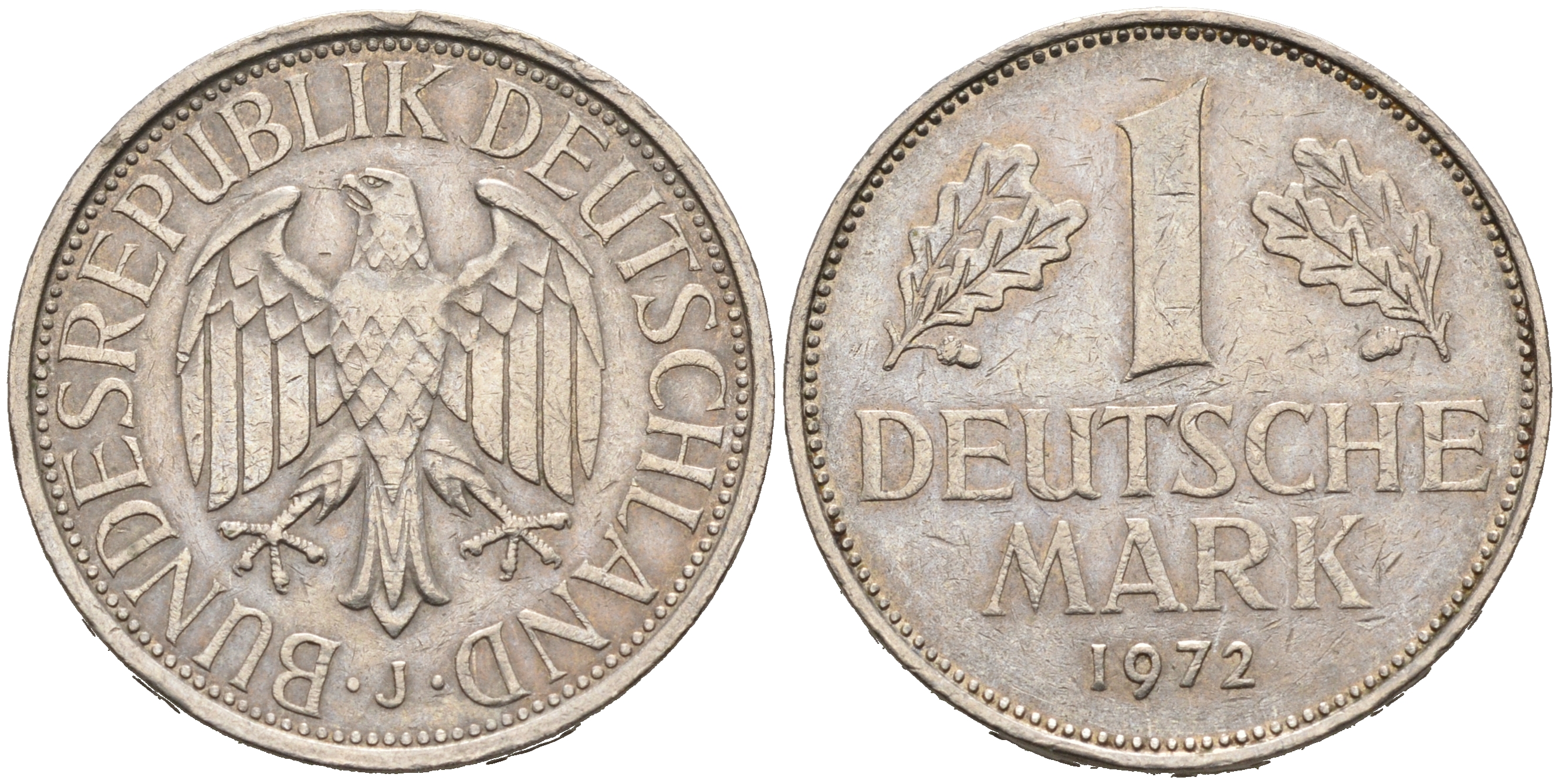 ФРГ 1 МАРКА 1972 J KM 110, J. 385 медно-никель 75-726