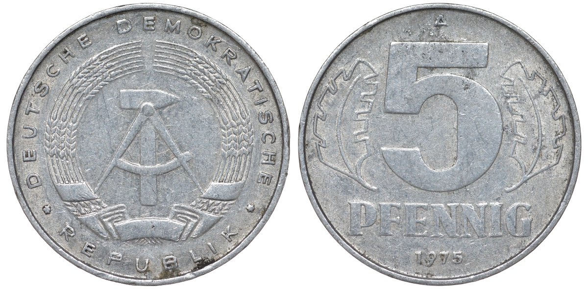 ГДР 5 ПФЕННИГОВ 1975 A KM 9.1 алюминий 62-315