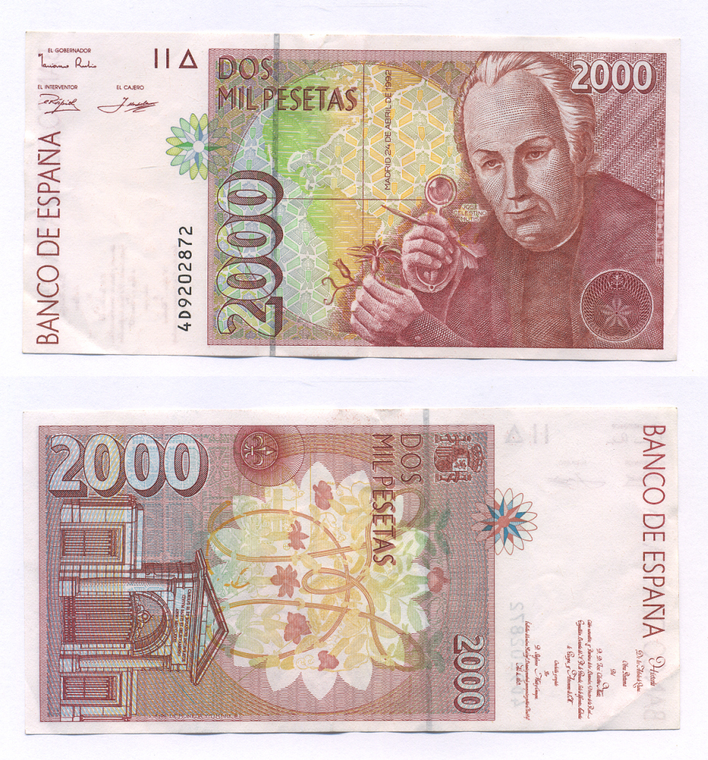 ИСПАНИЯ 2000 ПЕСЕТ 1992 (1996) Pick 164 бумага 7523-35-1-1