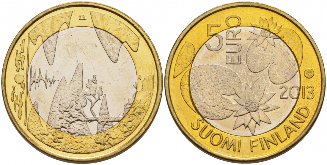 Финляндия 5 евро 2013 серия природа севера, лето KM 196 биметалл UNC M13-21