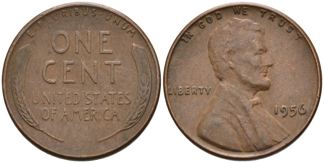 США 1 цент 1956 Линкольн KM А132 медь цинк 4564-254