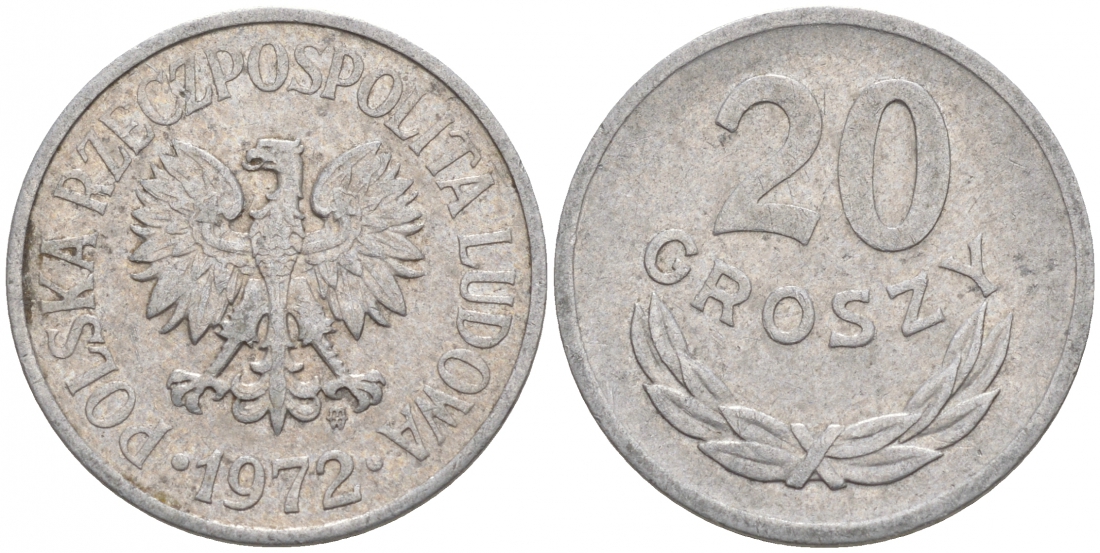 ПОЛЬША 20 ГРОШЕЙ 1972 MW KM А47 алюминий 3853-134