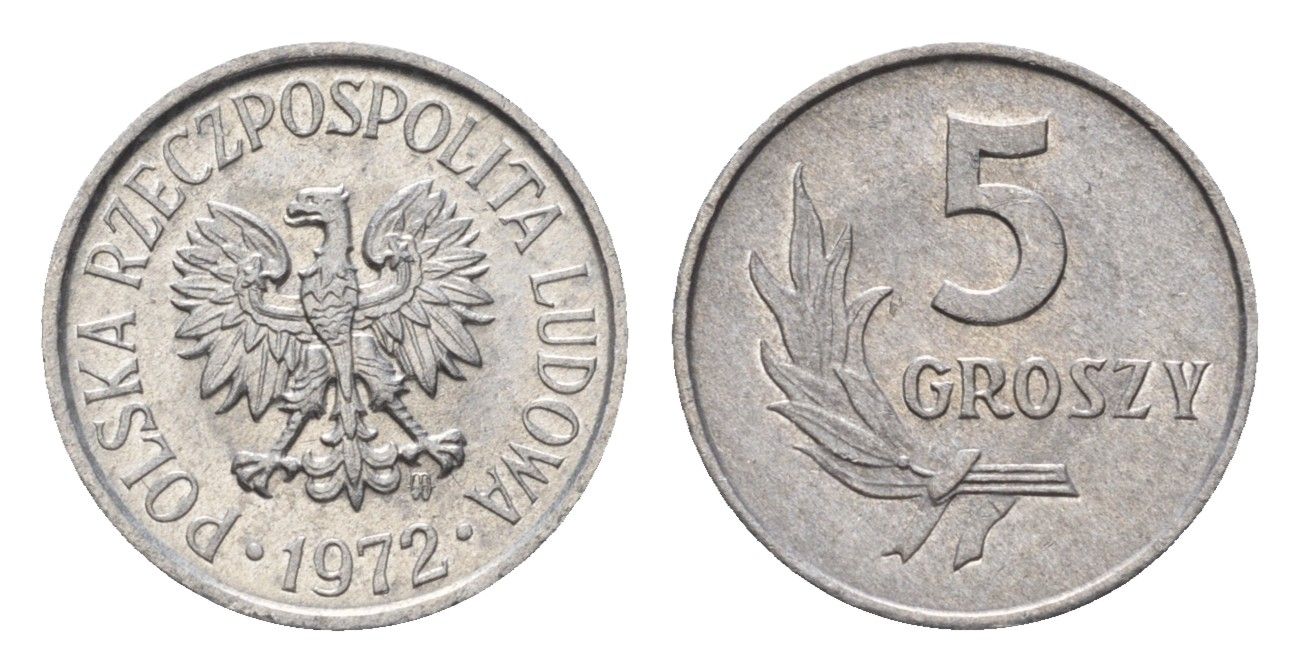 Польша 5 грошей 1972 Y A46 алюминий aUNC 4609-1135
