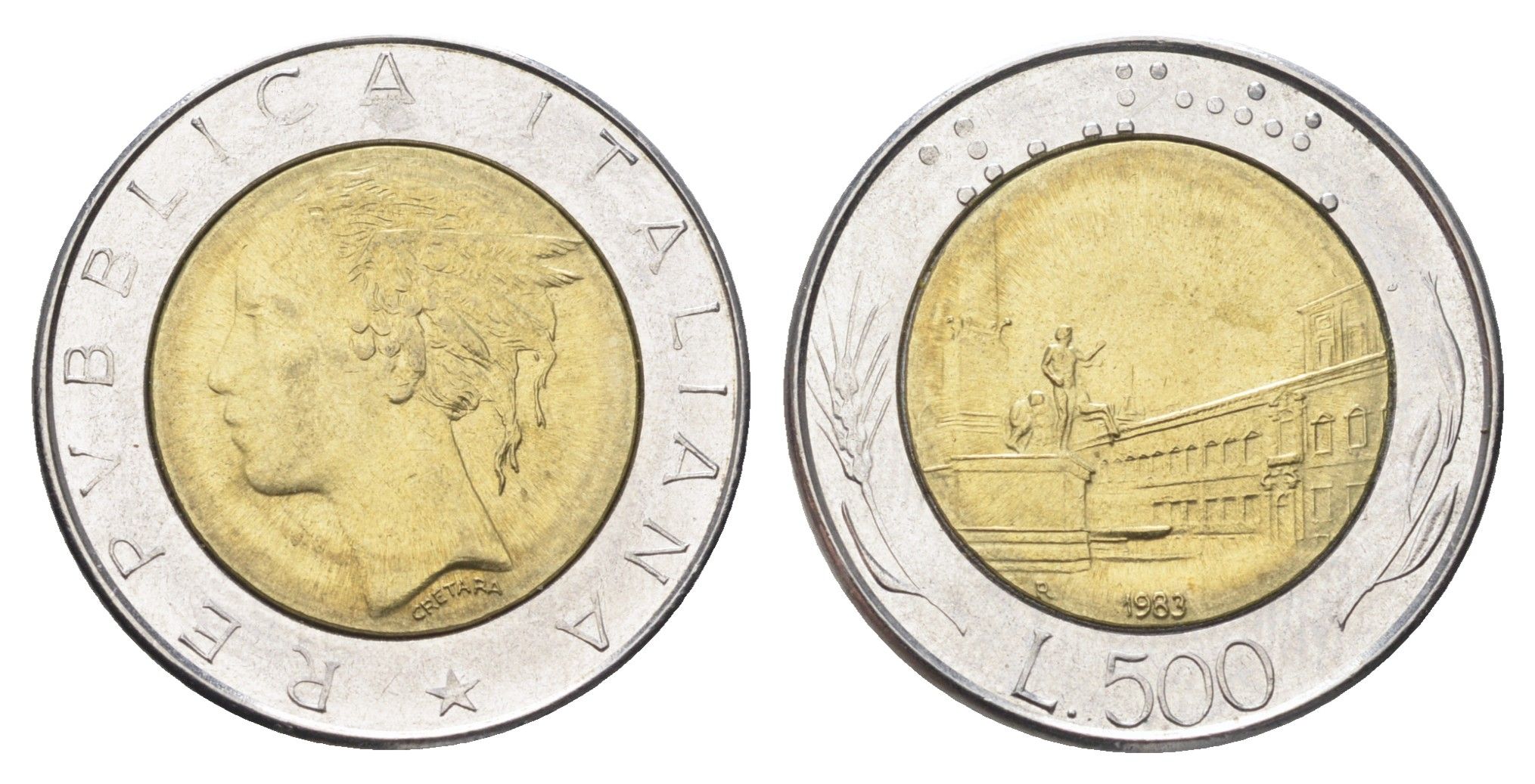 Италия 500 лир 1983 R, Квиринальский дворец в Риме KM 111 биметалл 4704-945