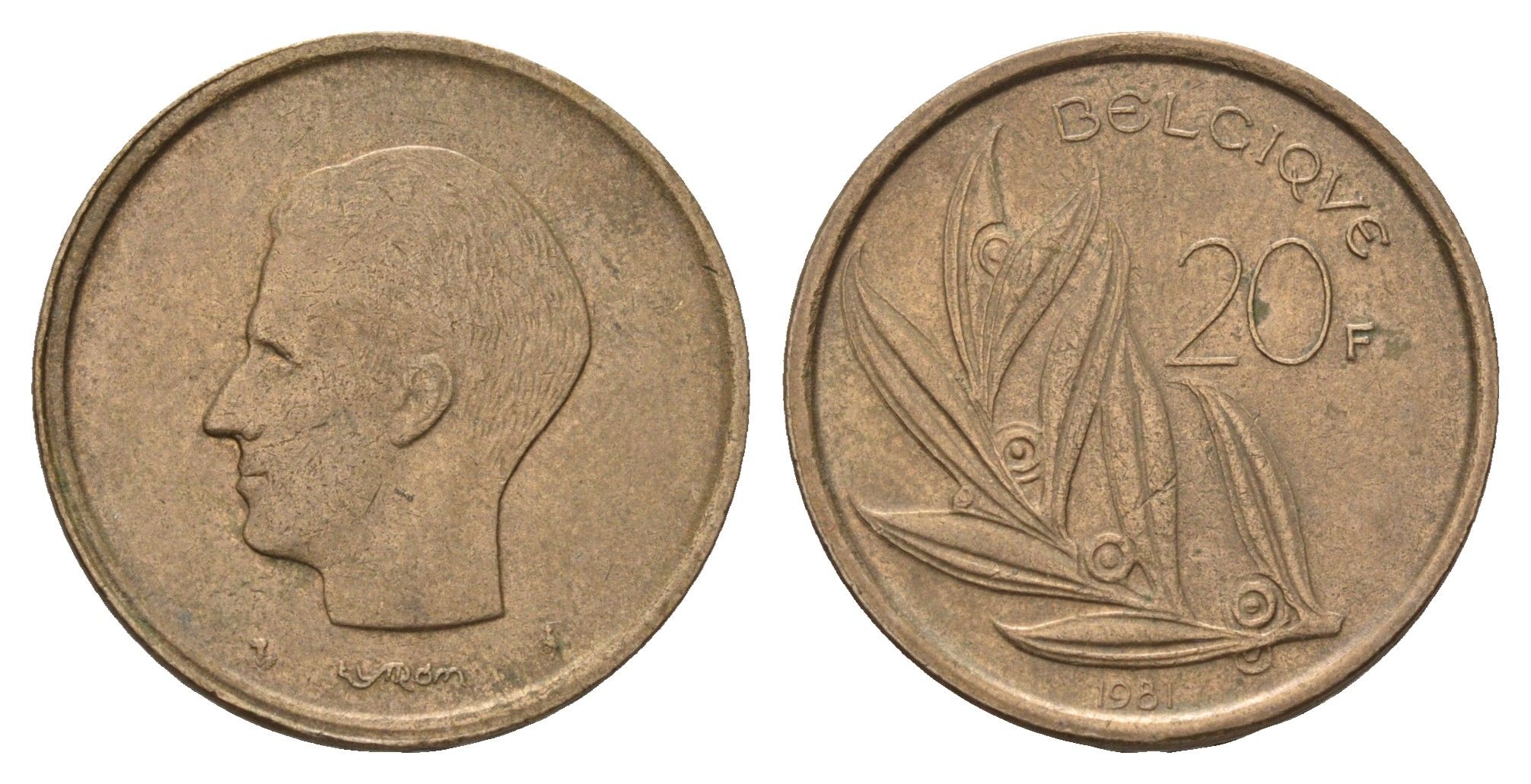 Бельгия 20 франков 1981 Belgique, Бодуэн I (1951-1993) KM 159 никель латунь 3459-911