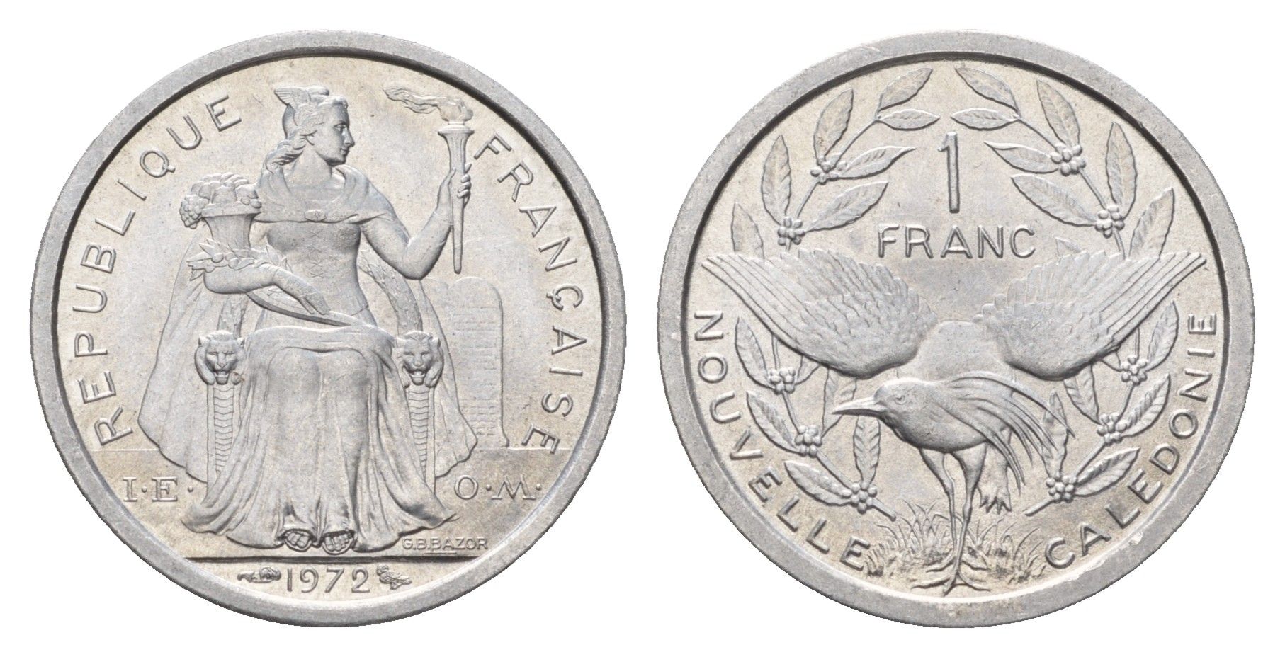 Новая Каледония 1 франк 1972 KM 10 алюминий UNC 181-841