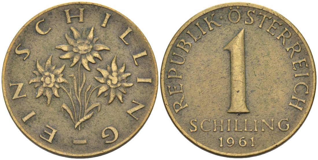 Австрия 1 шиллинг 1961 KM 2886 алюминиевая бронза 4571-743