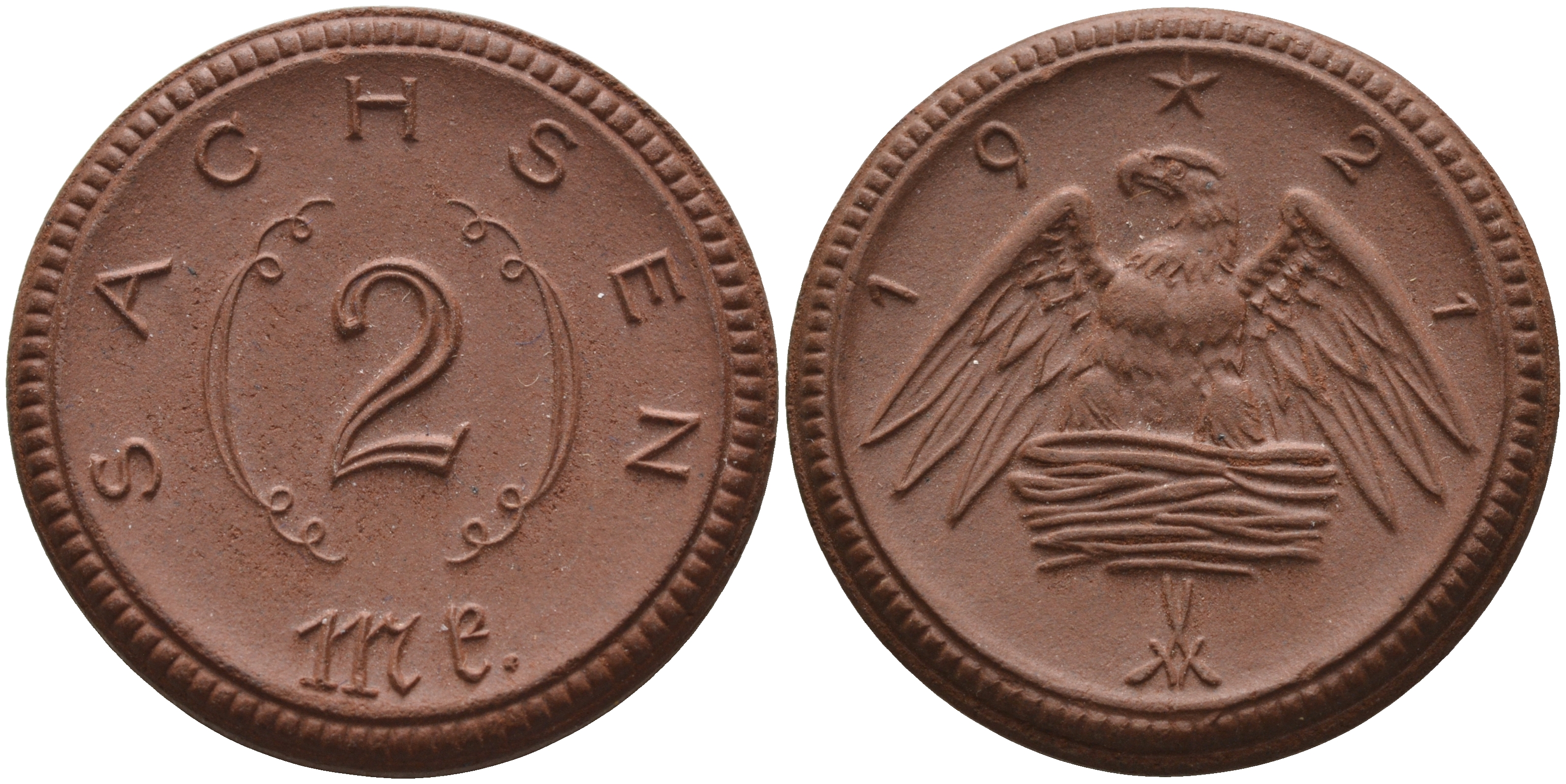 Саксония 2 марки 1921 J. N 56 фарфор 1094-2-33