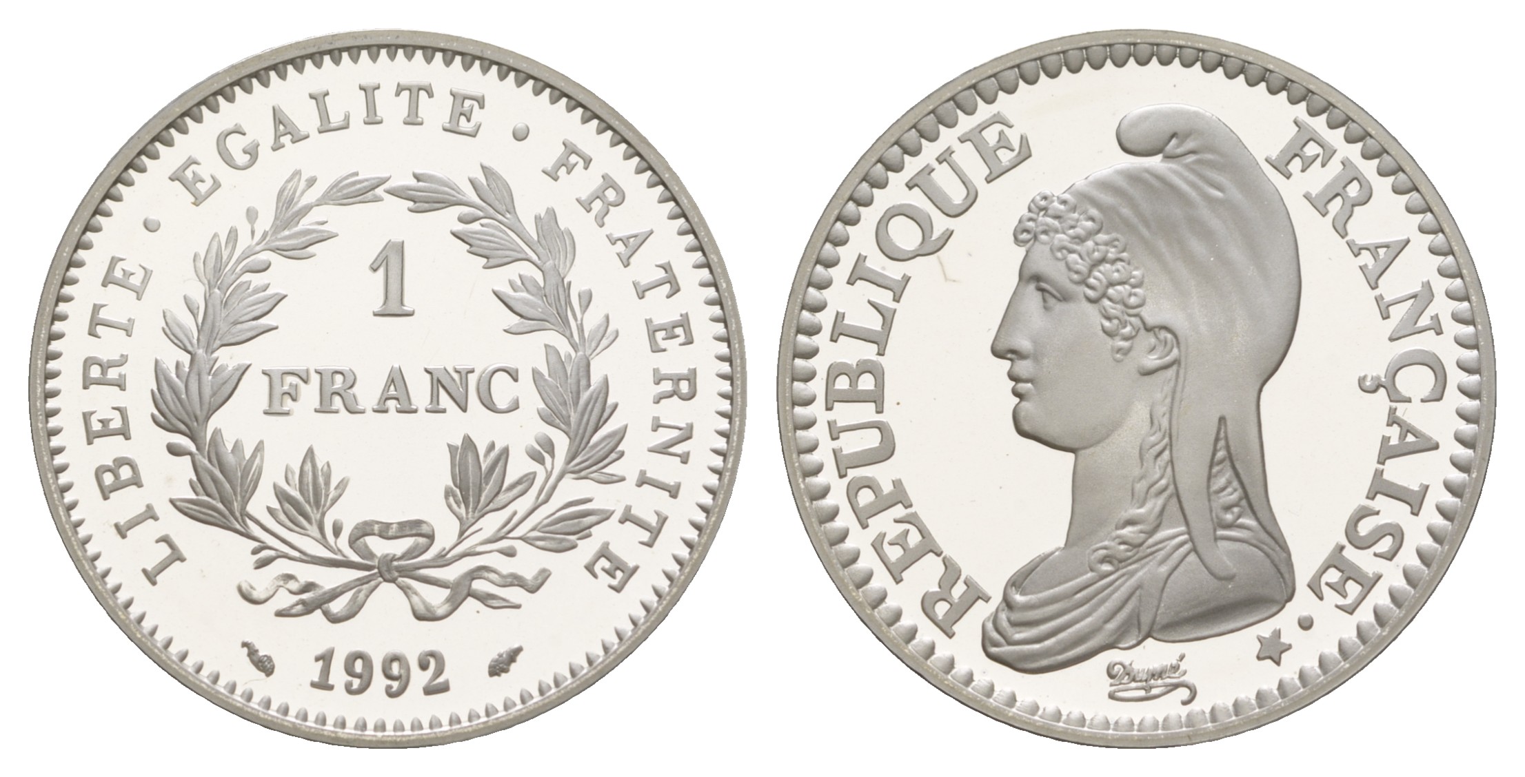 Франция 1 франк 1992 200 лет Французской республике, в оригинальной коробке, сертификат KM 1005 серебро  PROOF  1-6-4-19