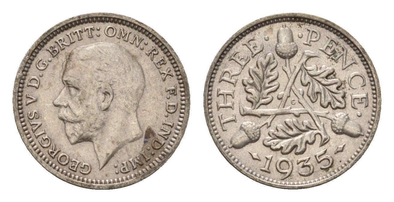 Великобритания 3 пенса 1935 Георг V (1910-1936) KM 831, Spink 4042 серебро 4644-757