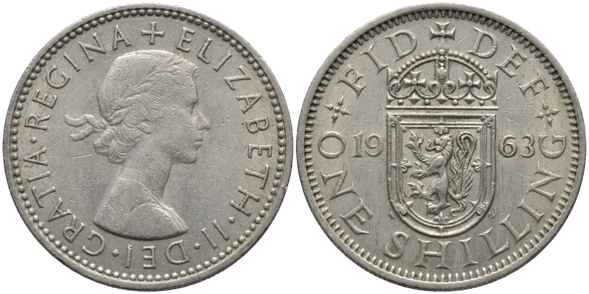 Великобритания 1 шиллинг 1963 Елизавета II (1952-2022), Шотландский герб KM 905, Spink 4148 медно-никель 4171-633