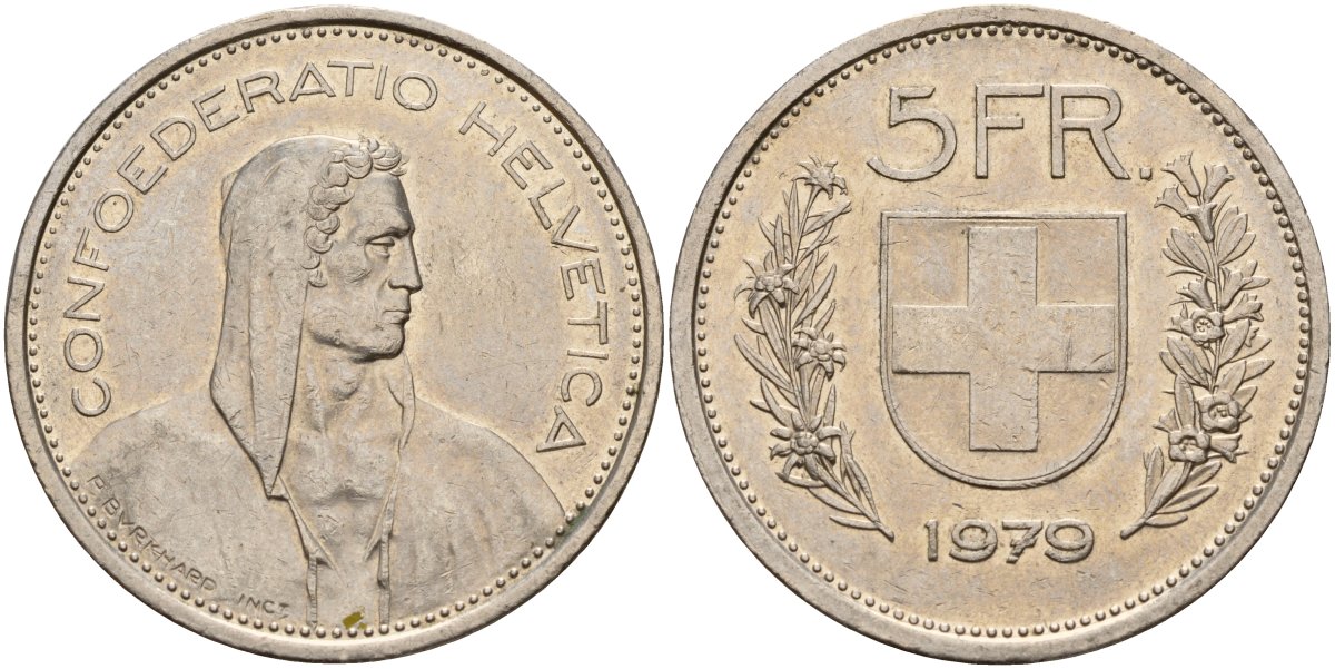 Швейцария 5 франков 1979 Вильгельм Телль KM 40a медно-никель 4157-344