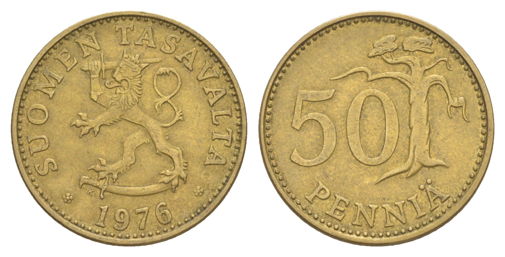 Финляндия 50 пенни 1976 KM 48 алюминиевая бронза 4648-457