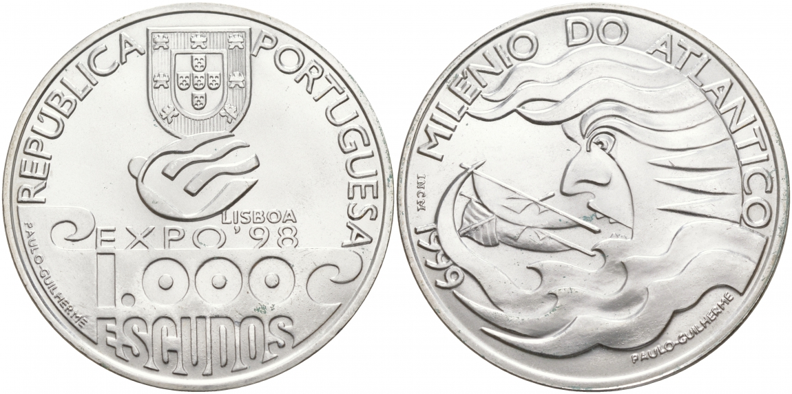 Португалия 1000 эскудо 1999 1000 лет плаванию по Атлантике, EXPO 98 KM 721 серебро UNC 1081-6-31
