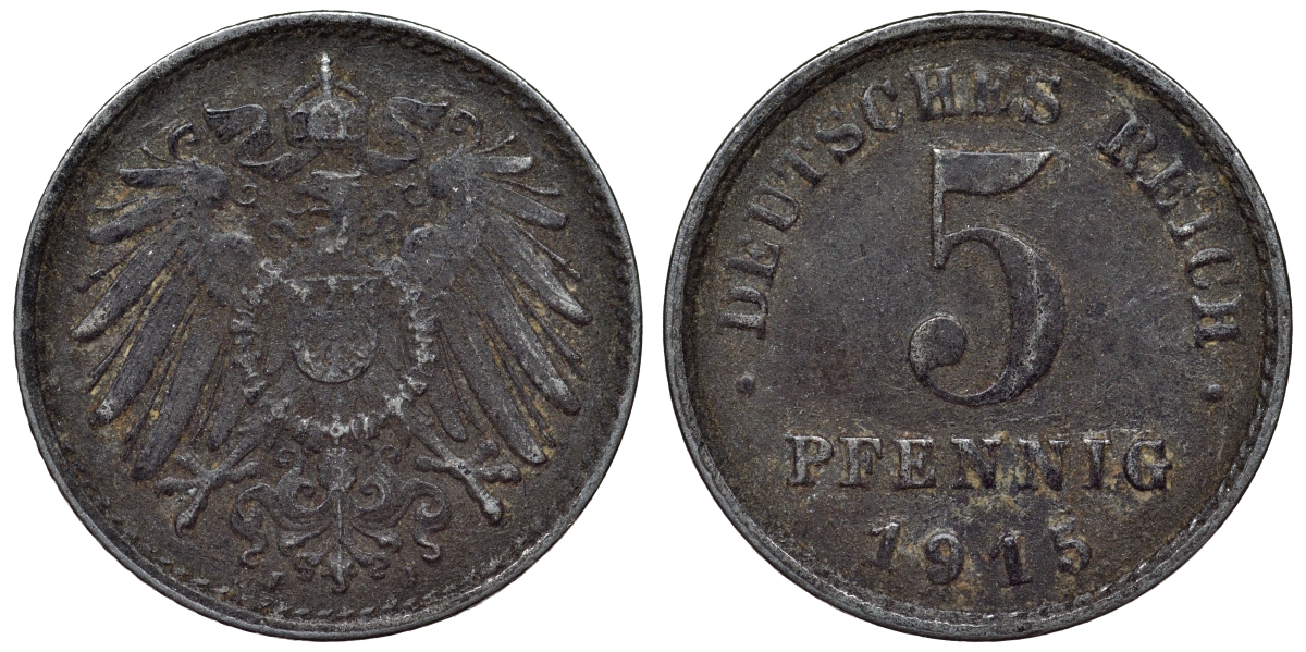 Германия 5 пфеннигов 1915 J KM 19, J. 297, Weege 5 железо 4118-1043