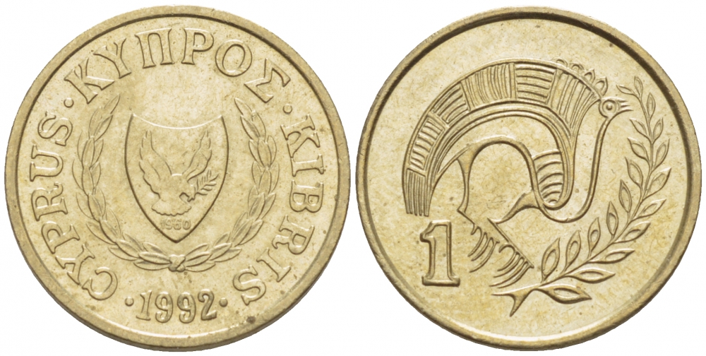 КИПР 1 ЦЕНТ 1992 KM 53.3 никель латунь 214-856