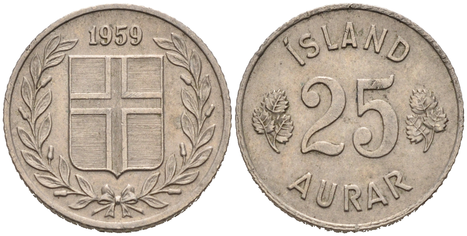 Исландия 25 эйре 1959 KM 11 медно-никель 4564-1242