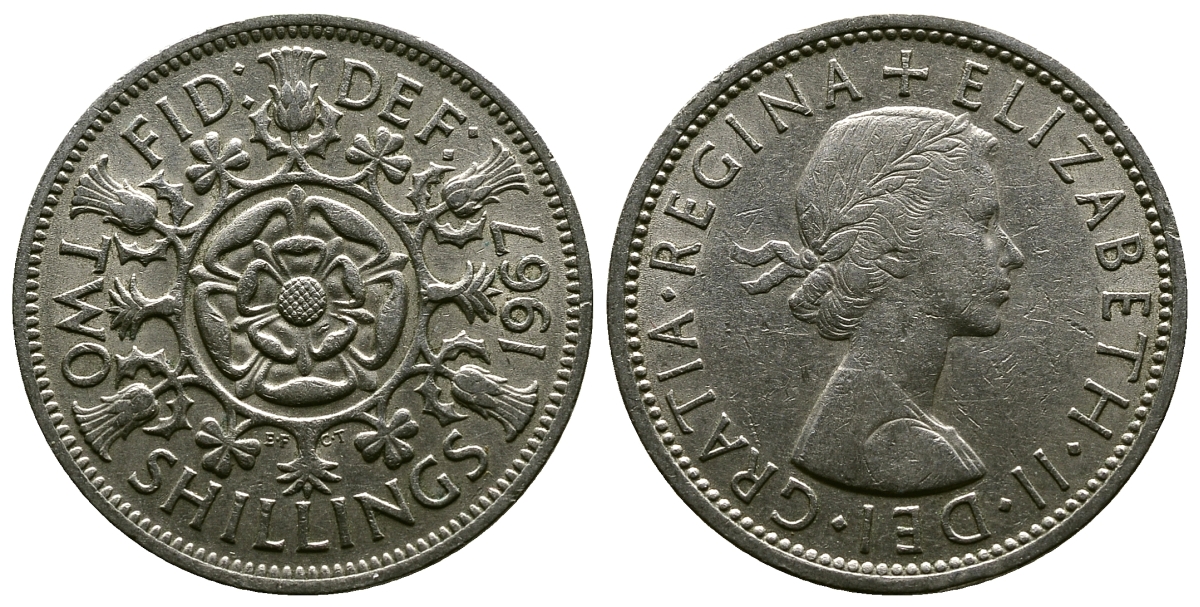Великобритания 2 шиллинга (флорин) 1967 Елизавета II (1952-2022) KM 906, Spink 4146 медно-никель 4382-813