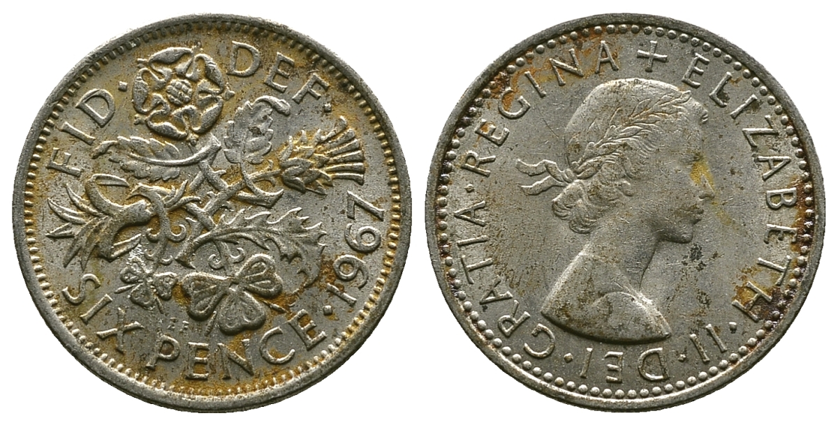 Великобритания 6 пенсов 1967 Елизавета II (1952-2022) KM 903, Spink 4149 медно-никель 4381-865