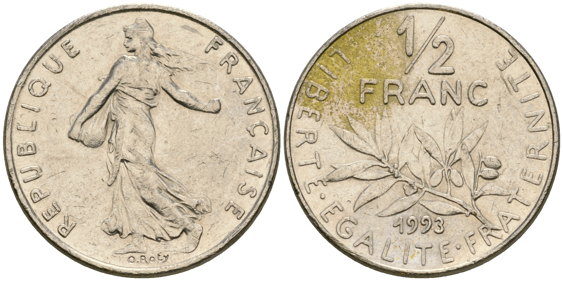 Франция 1/2 франка 1993 сеятель KM 931.1 никель 25-1252