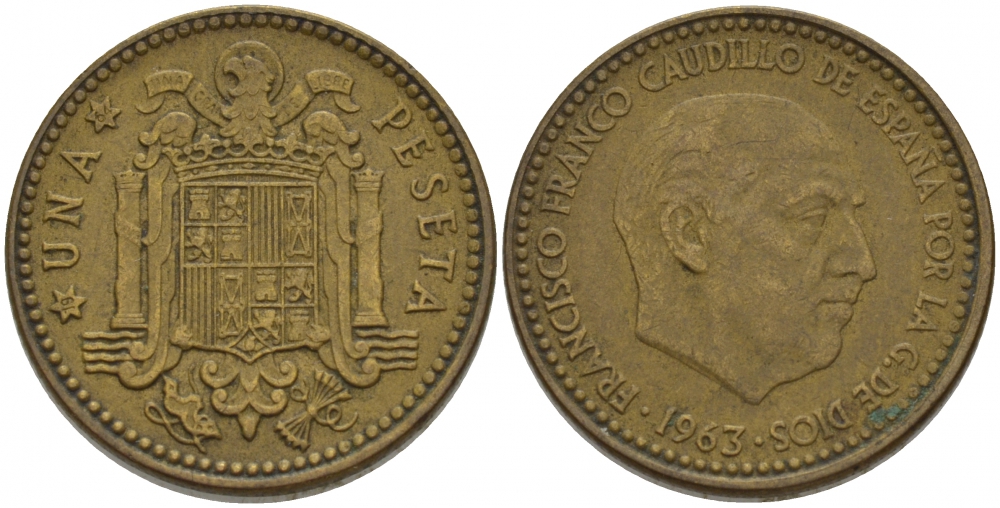 Испания 1 песета 1963 (64) Франсиско Франко (1939-1975) KM 775 алюминиевая бронза 3457-715