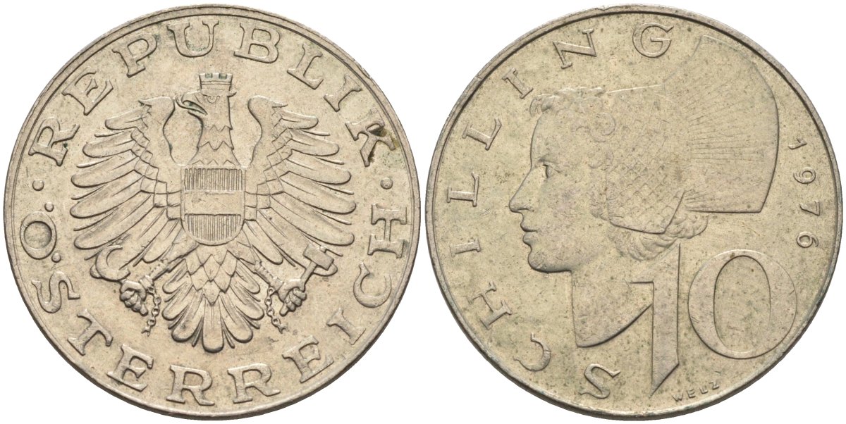Австрия 10 шиллингов 1976 KM 2918 медно-никель 81-1236
