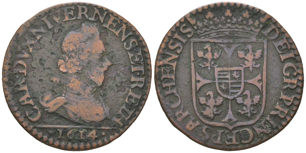 Арш (Шарлевиль), Франция 1 лиард 1614 Boudeau 1806 бронза 4044-333